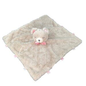 KellyToy Jazwares Baby Pink Bear Security Blanket Lovey Woobie Gray Bow Plush